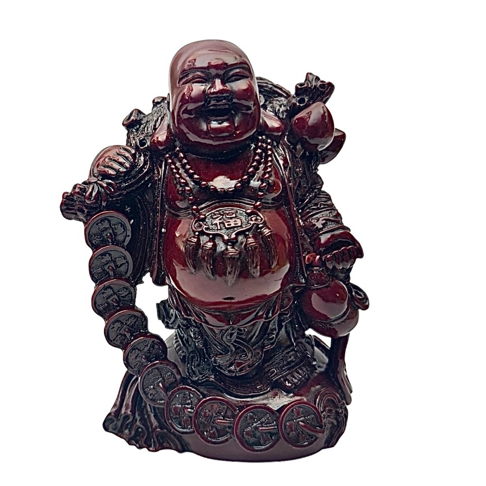 Red Resin Laughing Buddha Statue 7” Tall Feng Shui Good Luck Decor Figurine